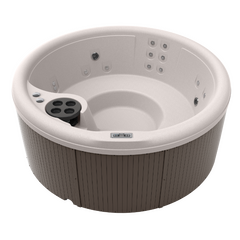 Frontview from slightly above of the round Freeflow Aptos in colors Dune-Espresso